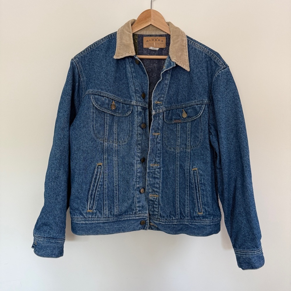 Riders by Lee Blue Denim Jacket with Tan Corduroy Collar size Large - Picture 2 of 14